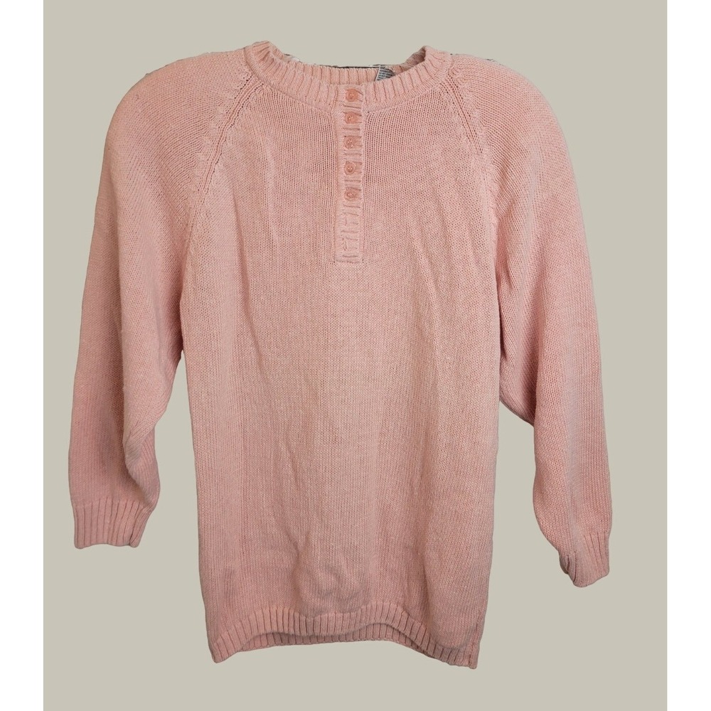 Vtg Illustrations Sweater Henley Farmhouse Minimalist Cottagecore Pink Small